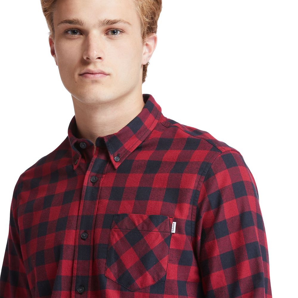 Camasi Timberland Barbati Rosii/Negrii - Nashua River Long-Sleeve Flannel Check - Romania - VXQYAJ35